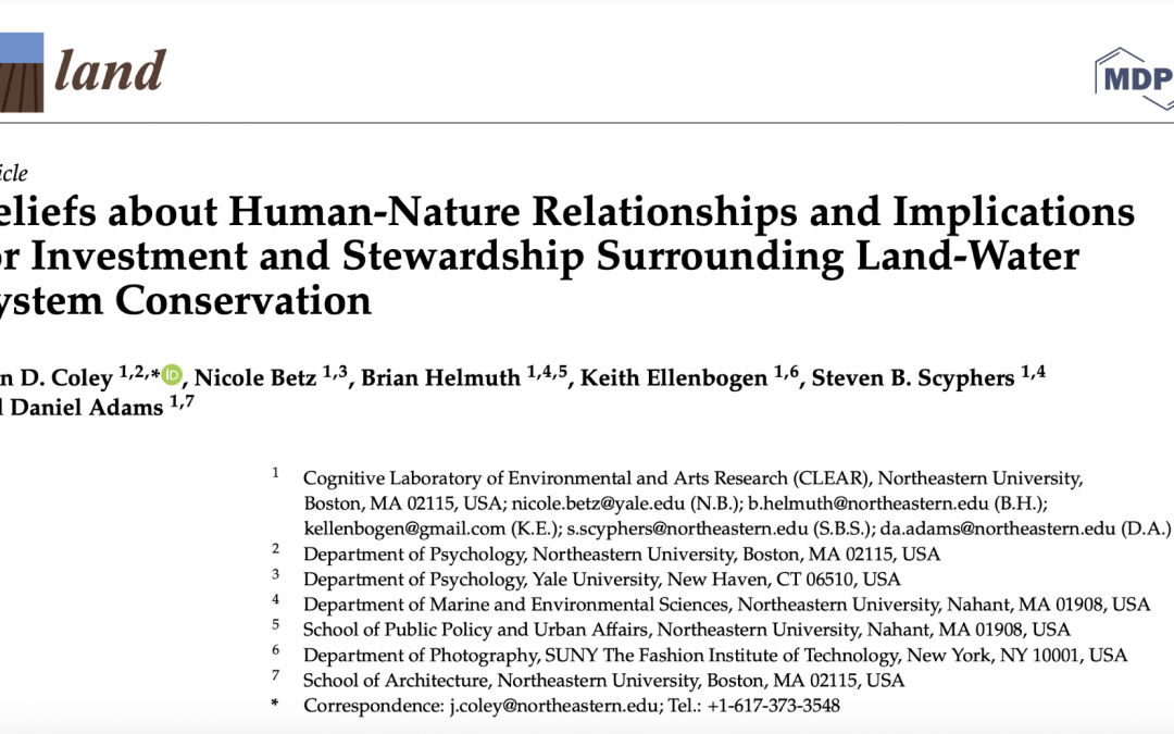 New CORE Lab Publication: Beliefs about Human-Nature Relationships and Implications for Investment and Stewardship Surrounding Land-Water System Conservation